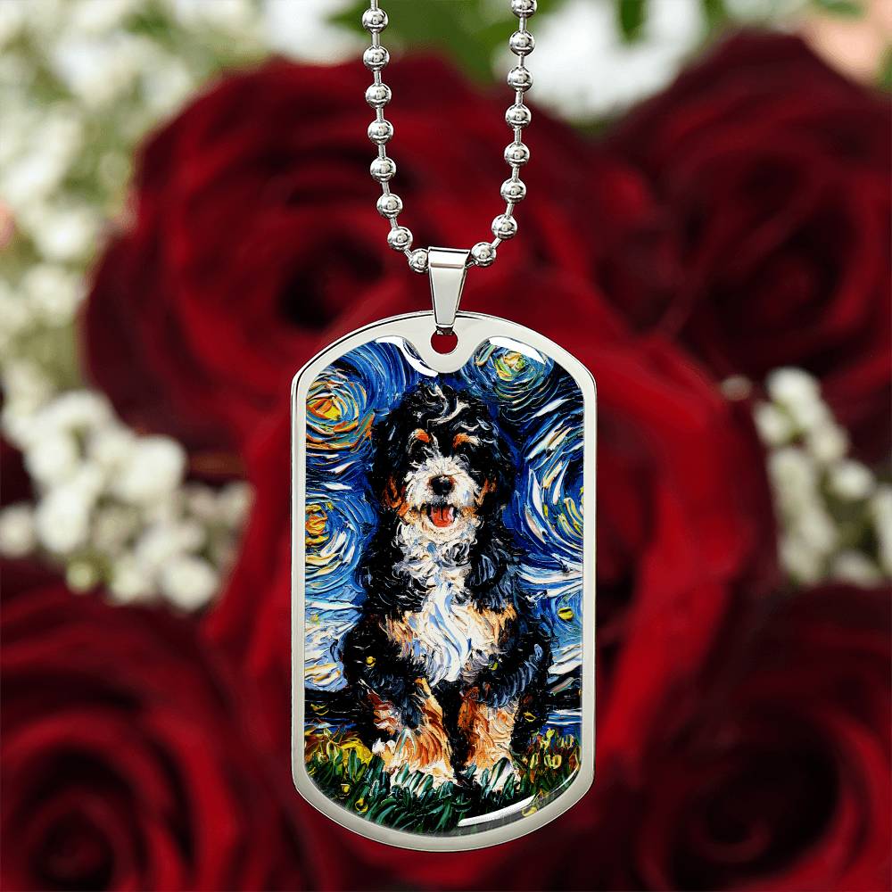 Bernedoodle Starry Night Dog Tag Necklace