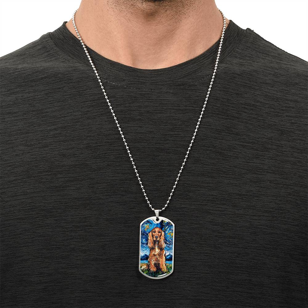 Red Cocker Spaniel Starry Night Dog Tag Necklace