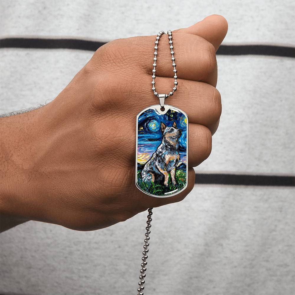 Blue Heeler Starry Night Dog Tag Necklace