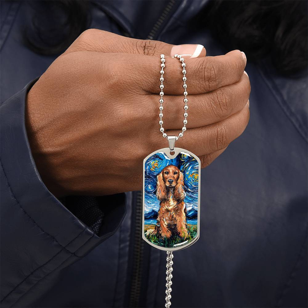 Red Cocker Spaniel Starry Night Dog Tag Necklace
