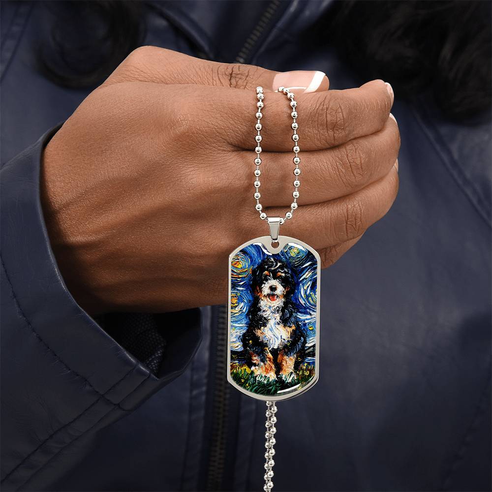 Bernedoodle Starry Night Dog Tag Necklace