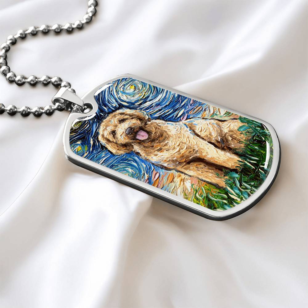 Goldendoodle Starry Night Dog Tag Necklace