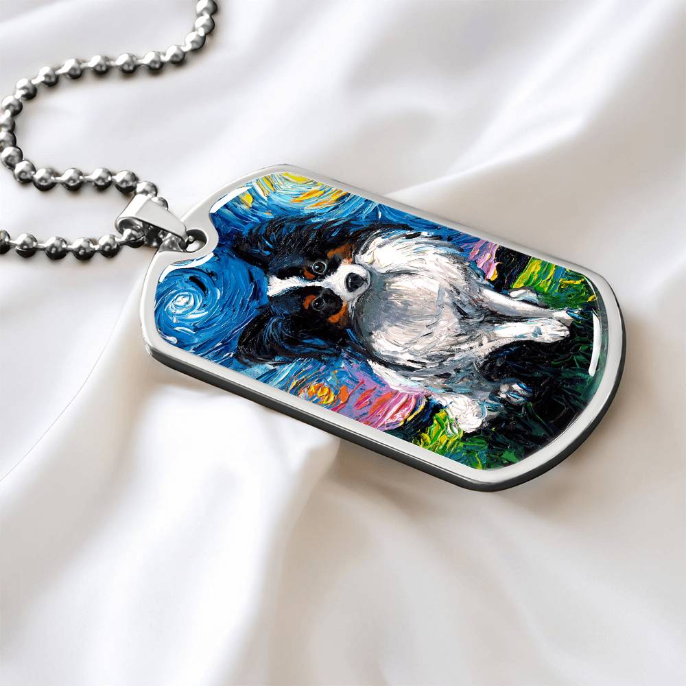 Papillon Starry Night Dog Tag Necklace