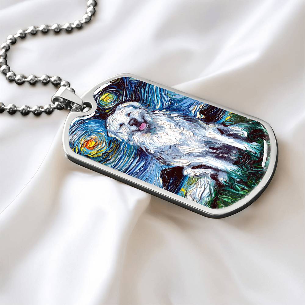 Great Pyrenees Starry Night Dog Tag Necklace