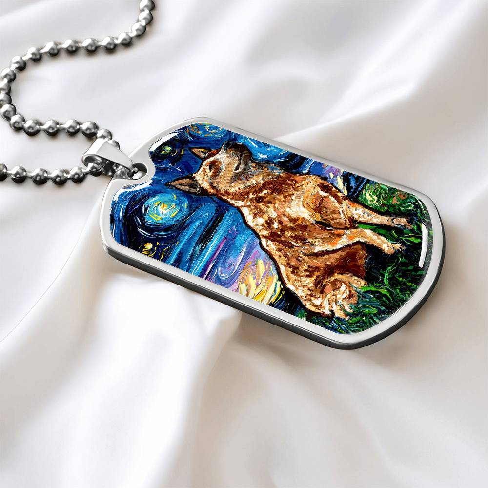 Red Heeler Starry Night Dog Tag Necklace