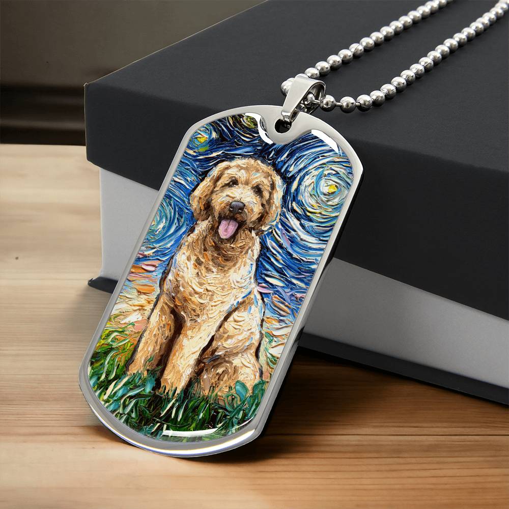 Goldendoodle Starry Night Dog Tag Necklace