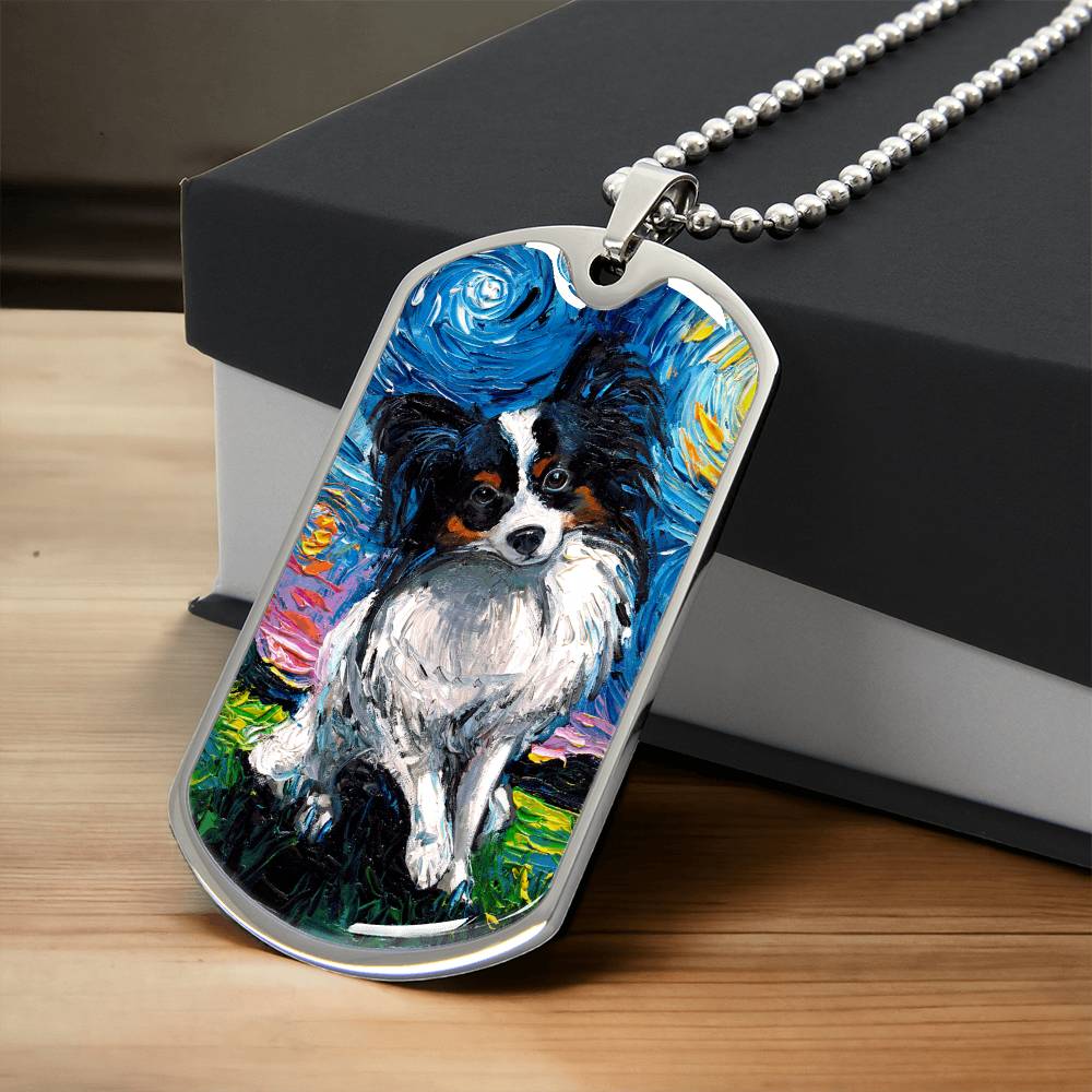 Papillon Starry Night Dog Tag Necklace