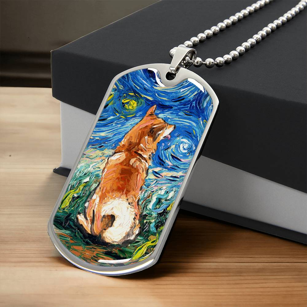 Shiba Inu Starry Night Dog Tag Necklace
