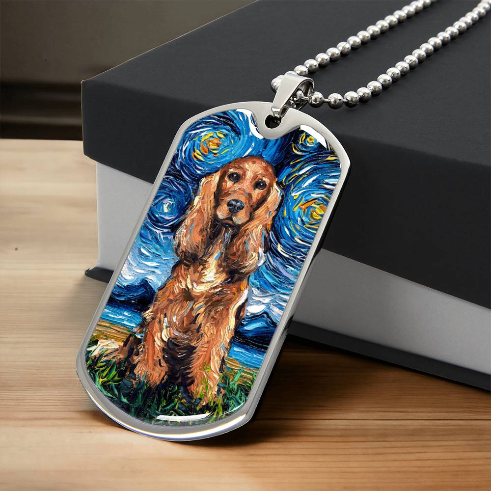 Red Cocker Spaniel Starry Night Dog Tag Necklace