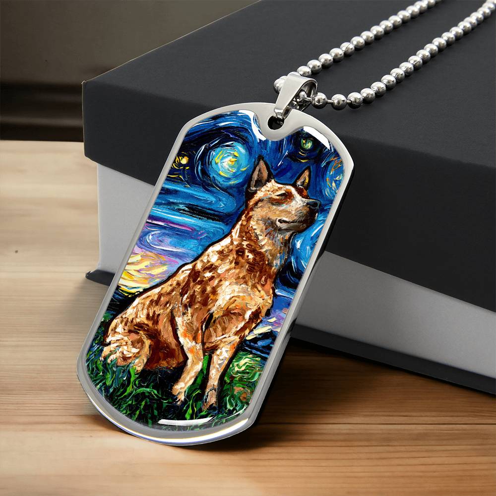 Red Heeler Starry Night Dog Tag Necklace