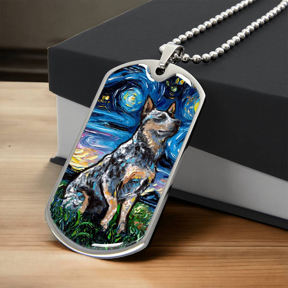 Blue Heeler Starry Night Dog Tag Necklace