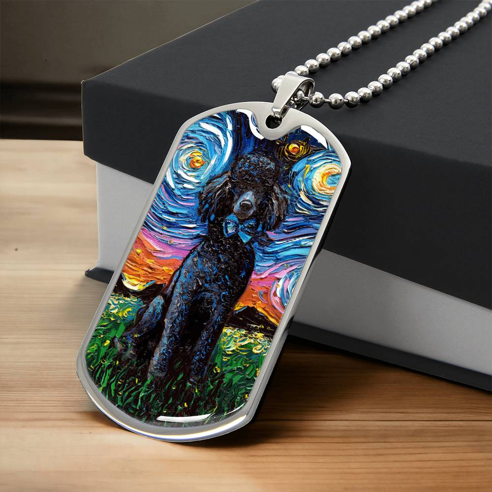 Black Poodle Starry Night Dog Tag Necklace