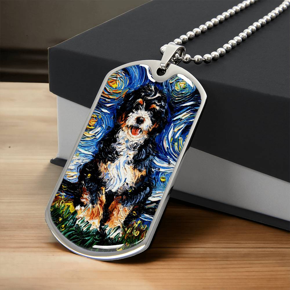 Bernedoodle Starry Night Dog Tag Necklace