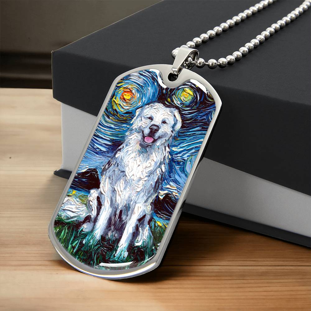 Great Pyrenees Starry Night Dog Tag Necklace