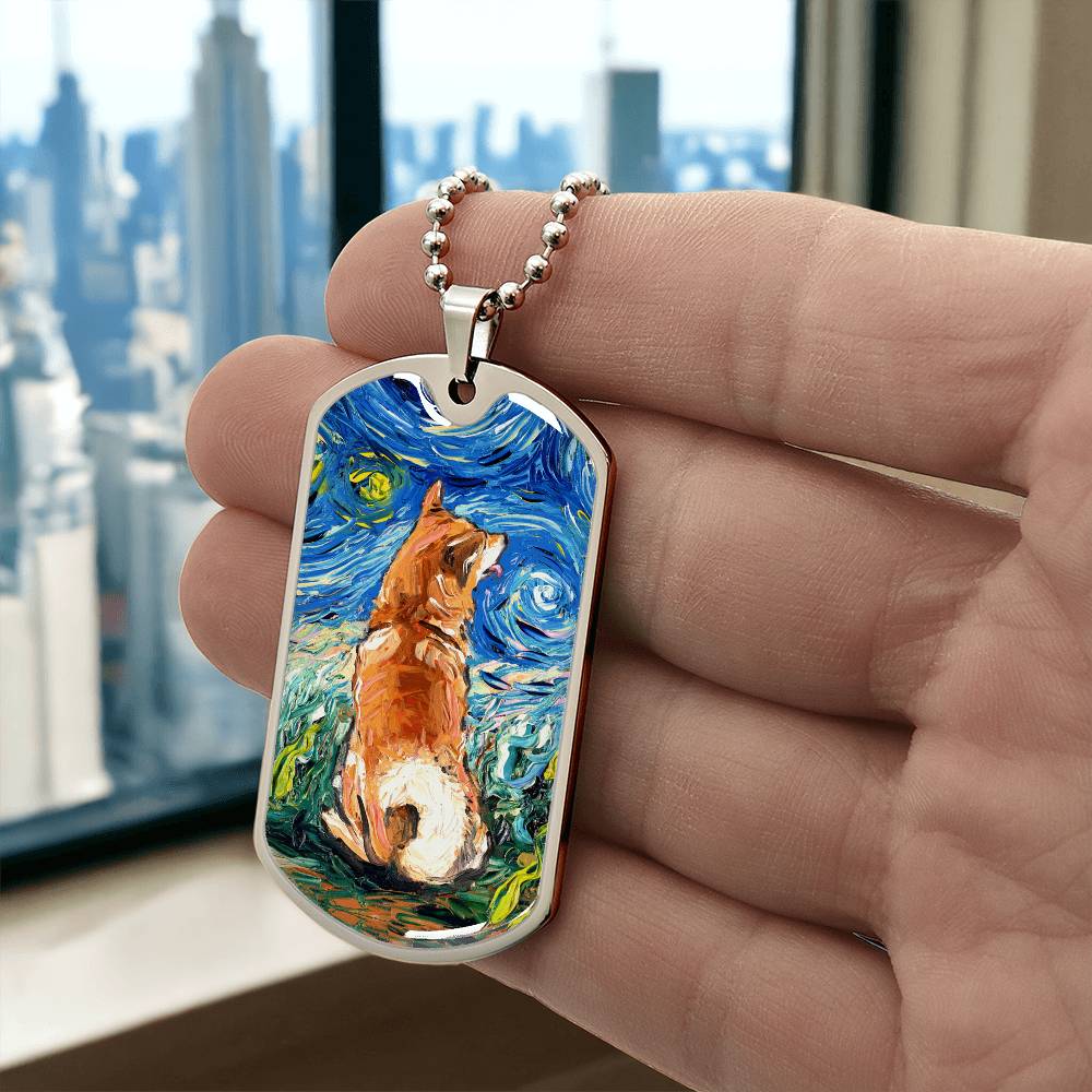 Shiba Inu Starry Night Dog Tag Necklace