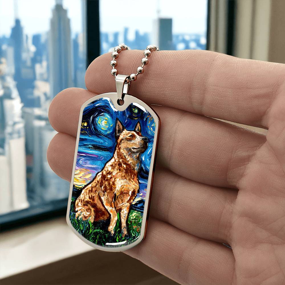 Red Heeler Starry Night Dog Tag Necklace