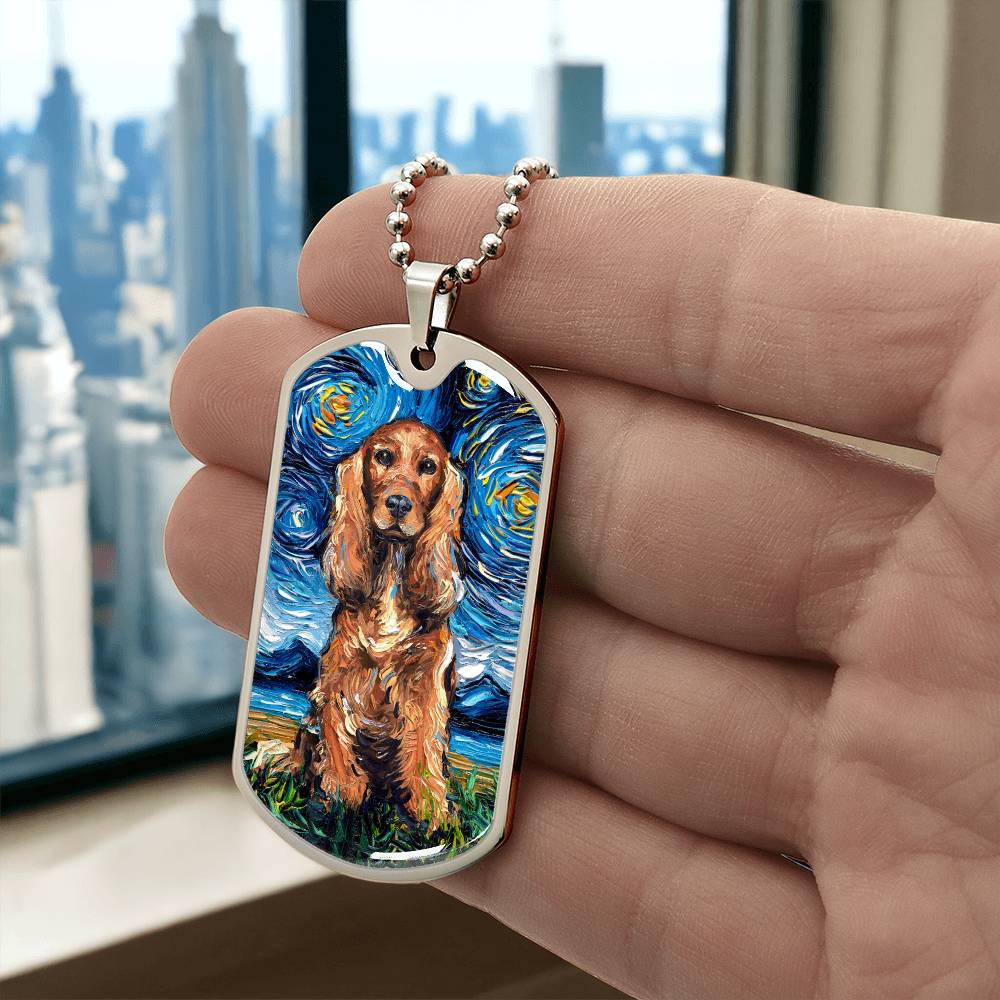 Red Cocker Spaniel Starry Night Dog Tag Necklace