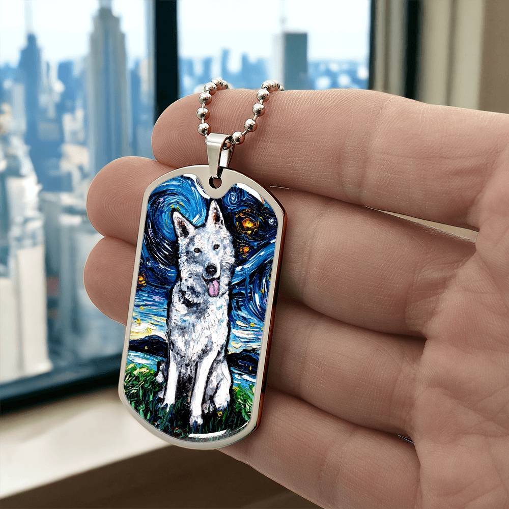 Swiss Shepherd Starry Night Dog Tag Necklace
