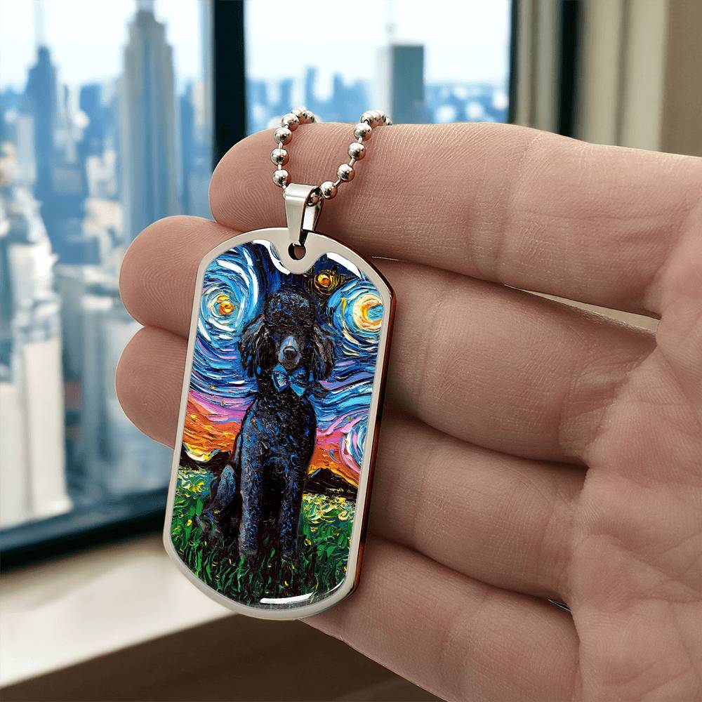 Black Poodle Starry Night Dog Tag Necklace