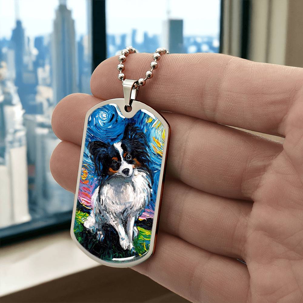 Papillon Starry Night Dog Tag Necklace