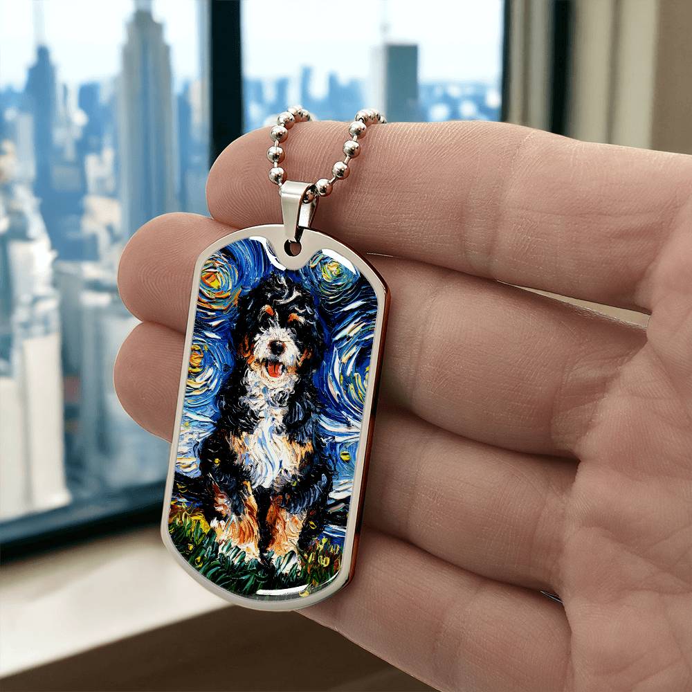 Bernedoodle Starry Night Dog Tag Necklace