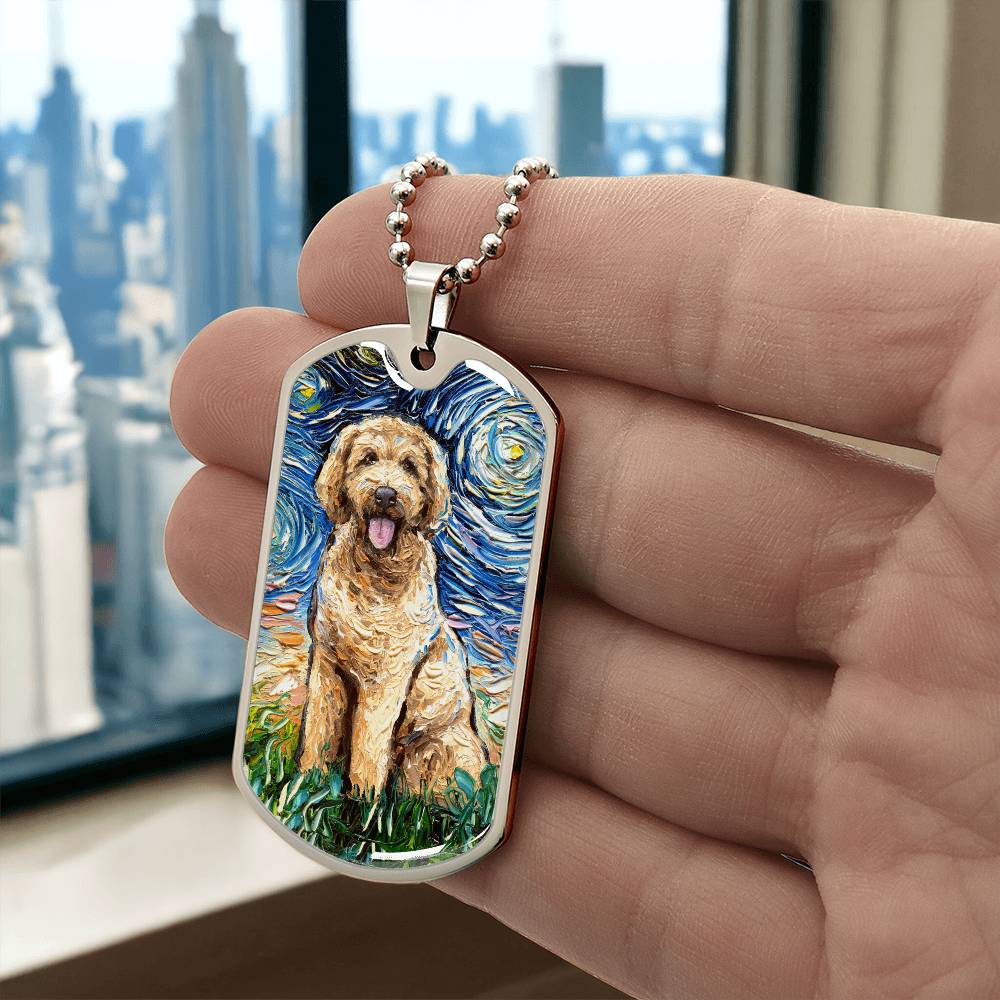 Goldendoodle Starry Night Dog Tag Necklace