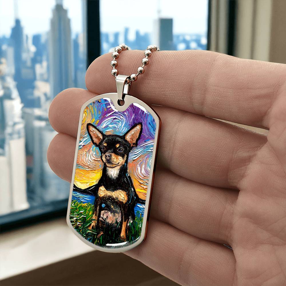 Black and Tan Chihuahua Dog Tag Necklace