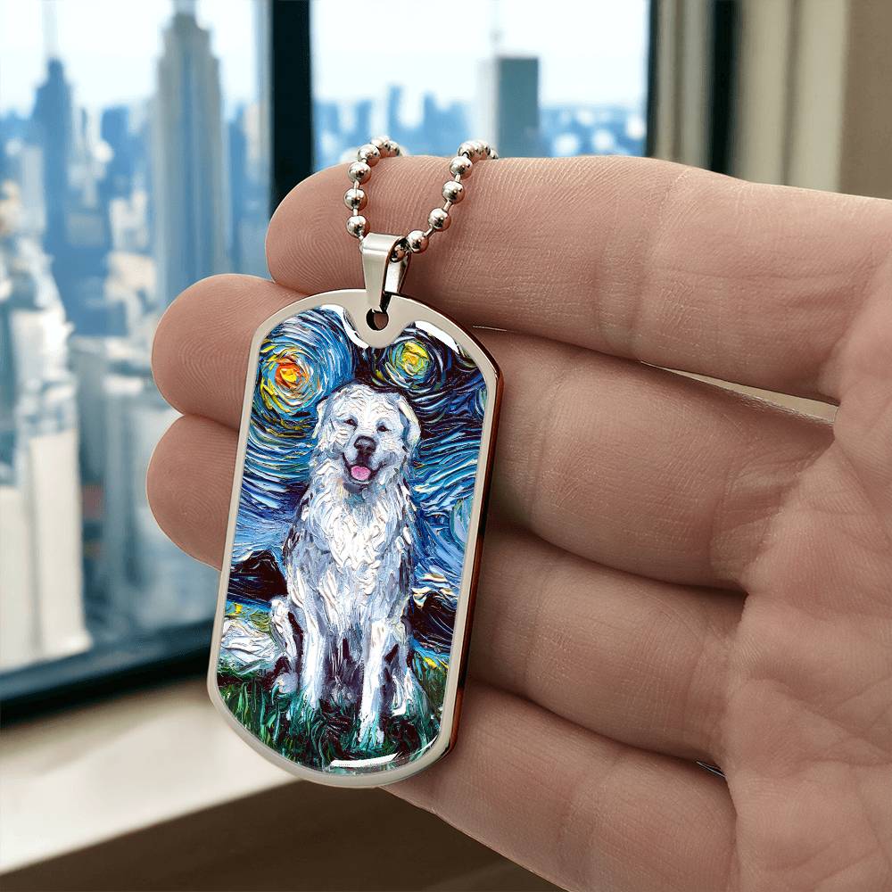 Great Pyrenees Starry Night Dog Tag Necklace