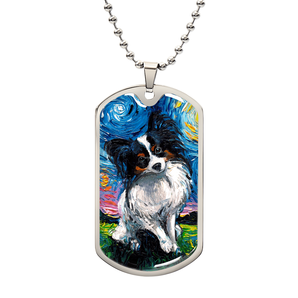 Papillon Starry Night Dog Tag Necklace