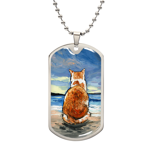 Beach Days - Orange and White Tabby Cat Dog Tag Necklace