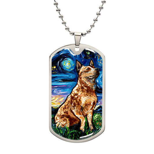 Red Heeler Starry Night Dog Tag Necklace
