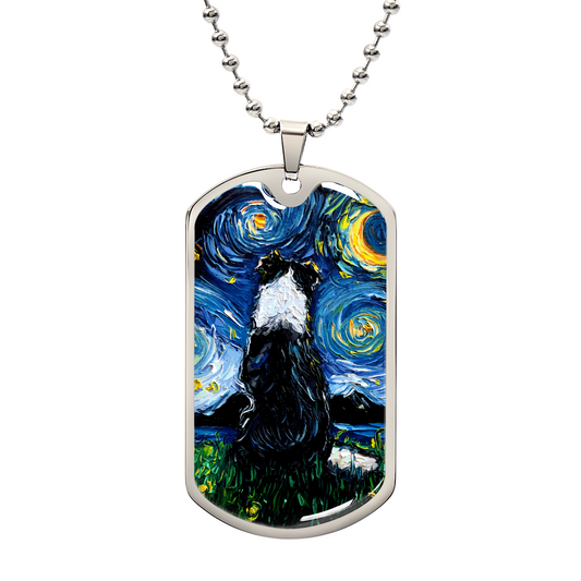 Border Collie Back Starry Night Dog Tag Necklace