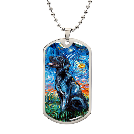 Black Labrador Starry Night Dog Tag Necklace