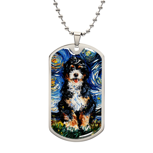 Bernedoodle Starry Night Dog Tag Necklace