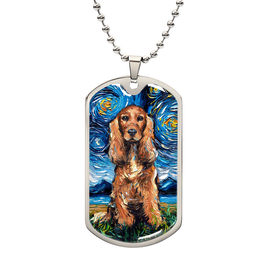 Red Cocker Spaniel Starry Night Dog Tag Necklace