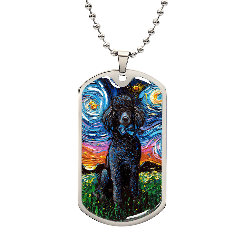 Black Poodle Starry Night Dog Tag Necklace
