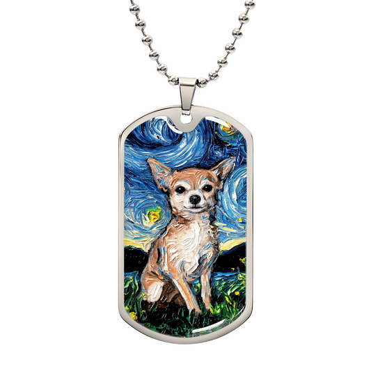 Chihuahua Starry Night Dog Tag Necklace