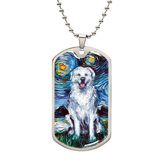 Great Pyrenees Starry Night Dog Tag Necklace