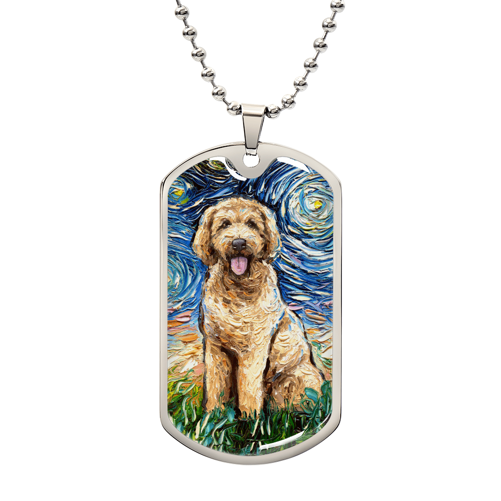 Goldendoodle Starry Night Dog Tag Necklace