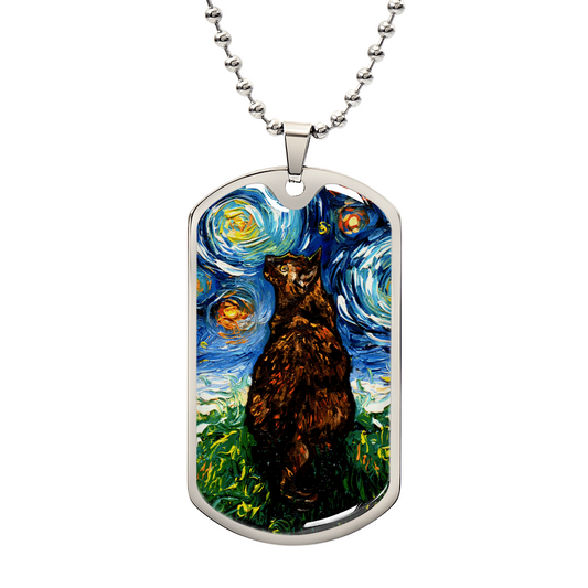 Tortoiseshell Cat Starry Night Dog Tag Keychain