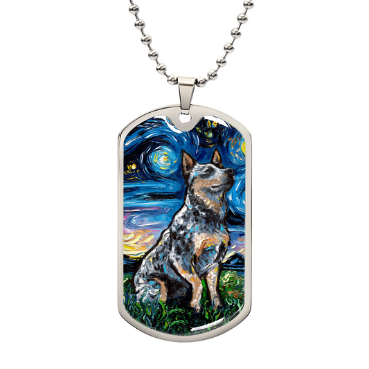 Blue Heeler Starry Night Dog Tag Necklace