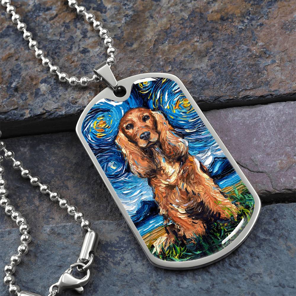 Red Cocker Spaniel Starry Night Dog Tag Necklace