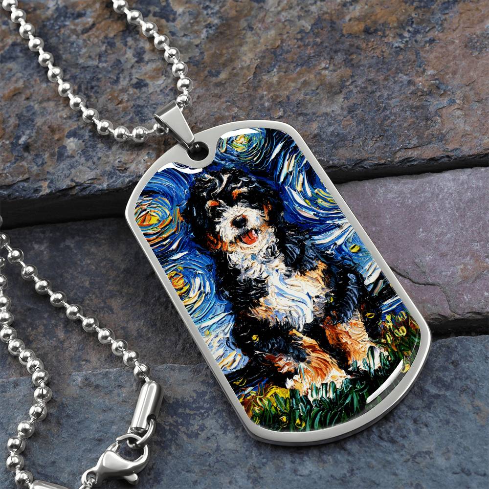Bernedoodle Starry Night Dog Tag Necklace