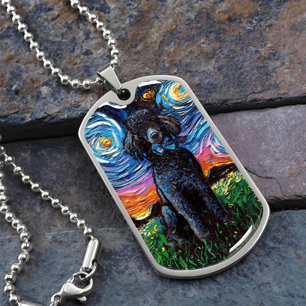 Black Poodle Starry Night Dog Tag Necklace