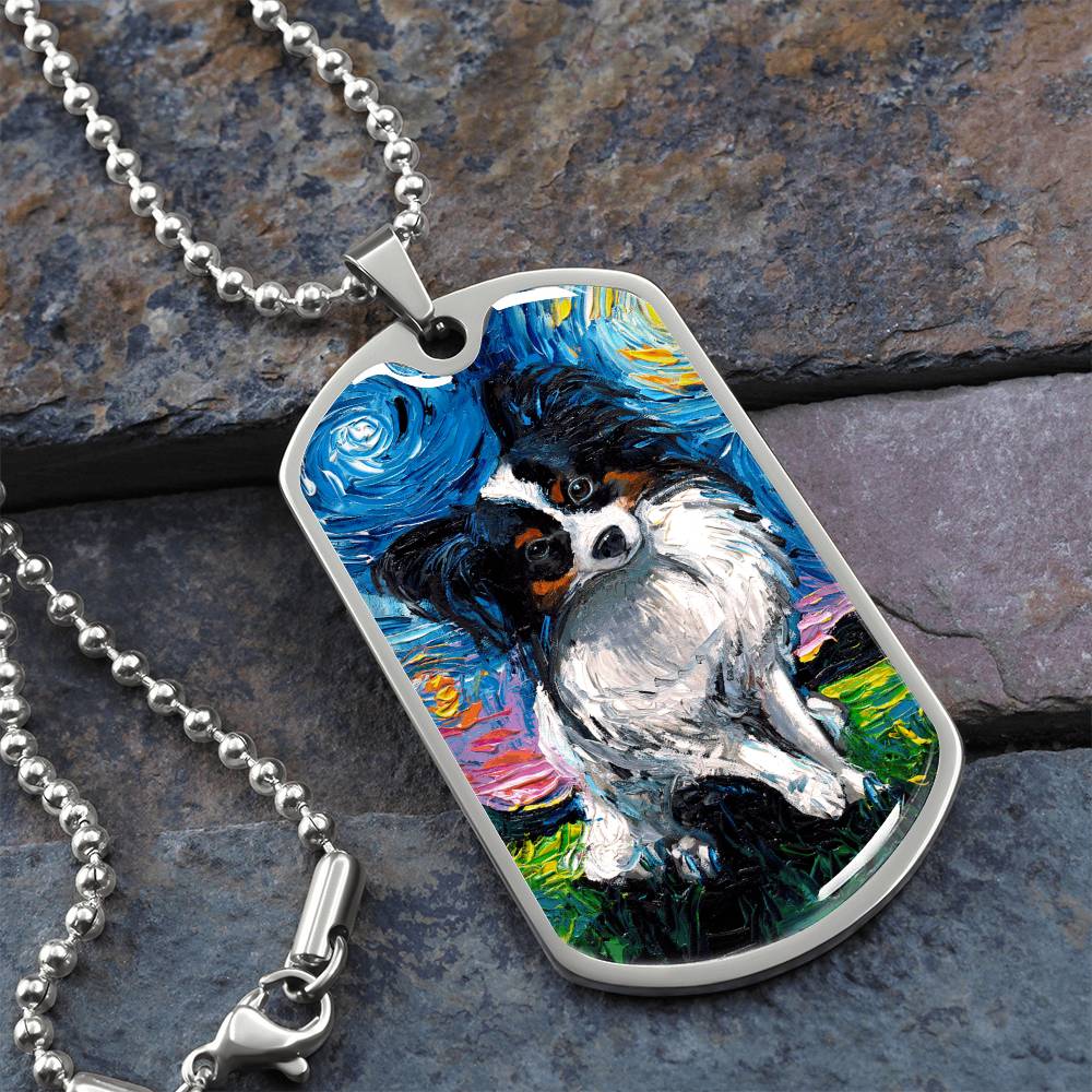 Papillon Starry Night Dog Tag Necklace