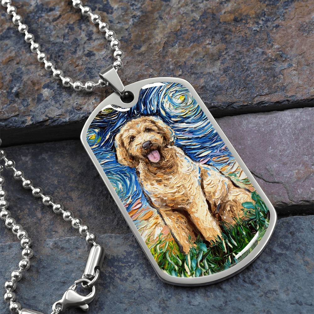 Goldendoodle Starry Night Dog Tag Necklace