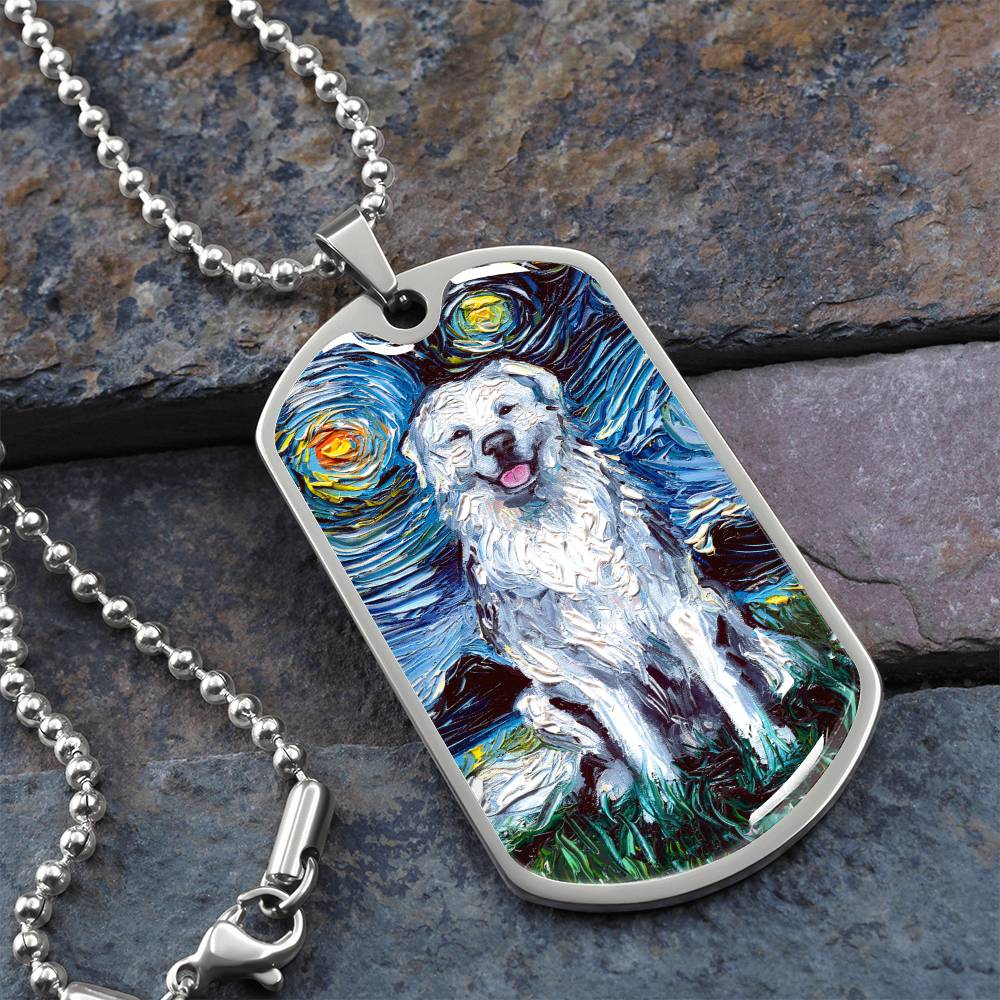 Great Pyrenees Starry Night Dog Tag Necklace