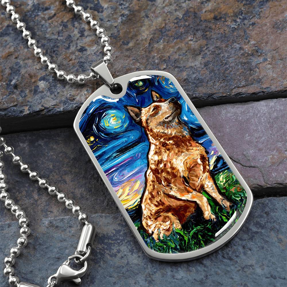 Red Heeler Starry Night Dog Tag Necklace