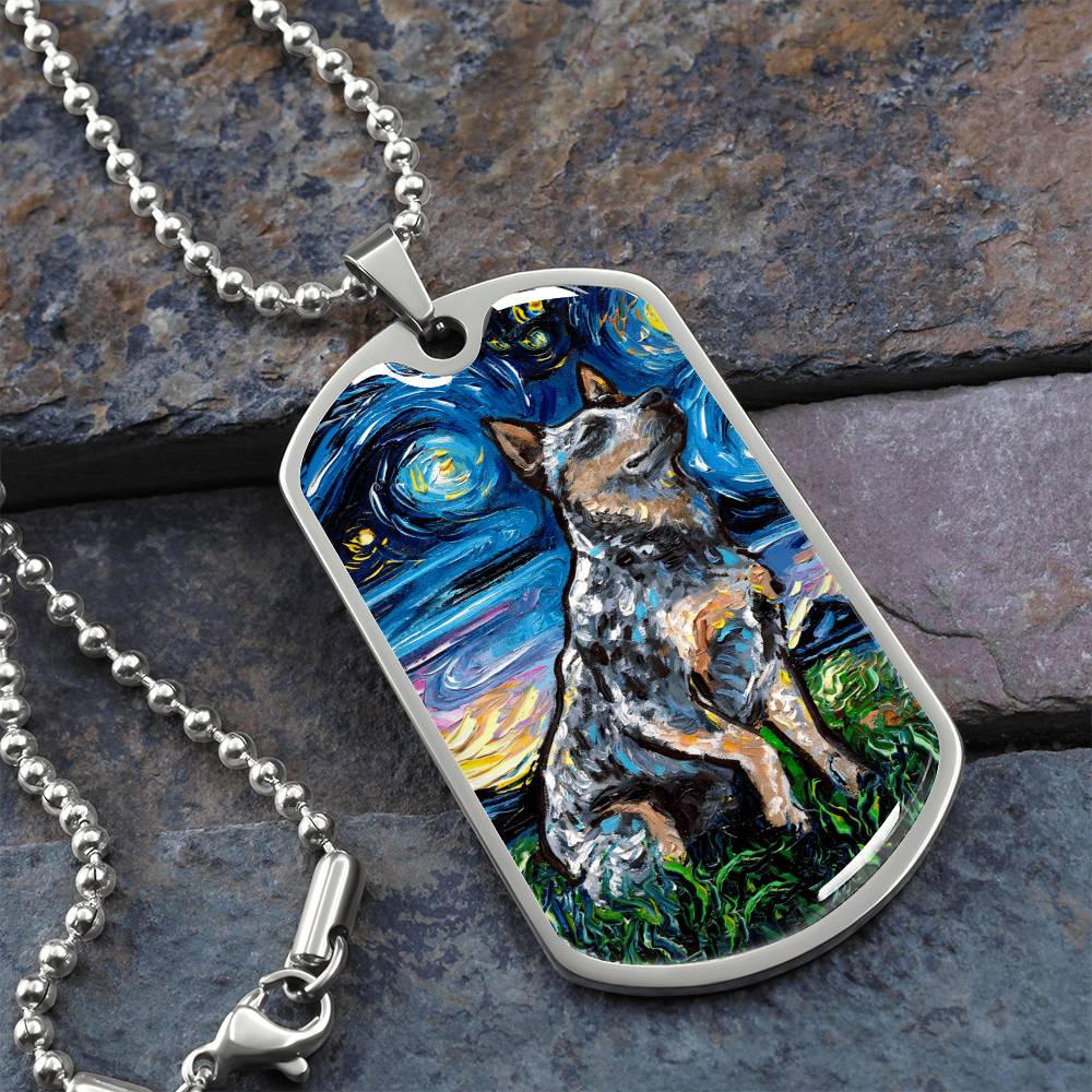 Blue Heeler Starry Night Dog Tag Necklace