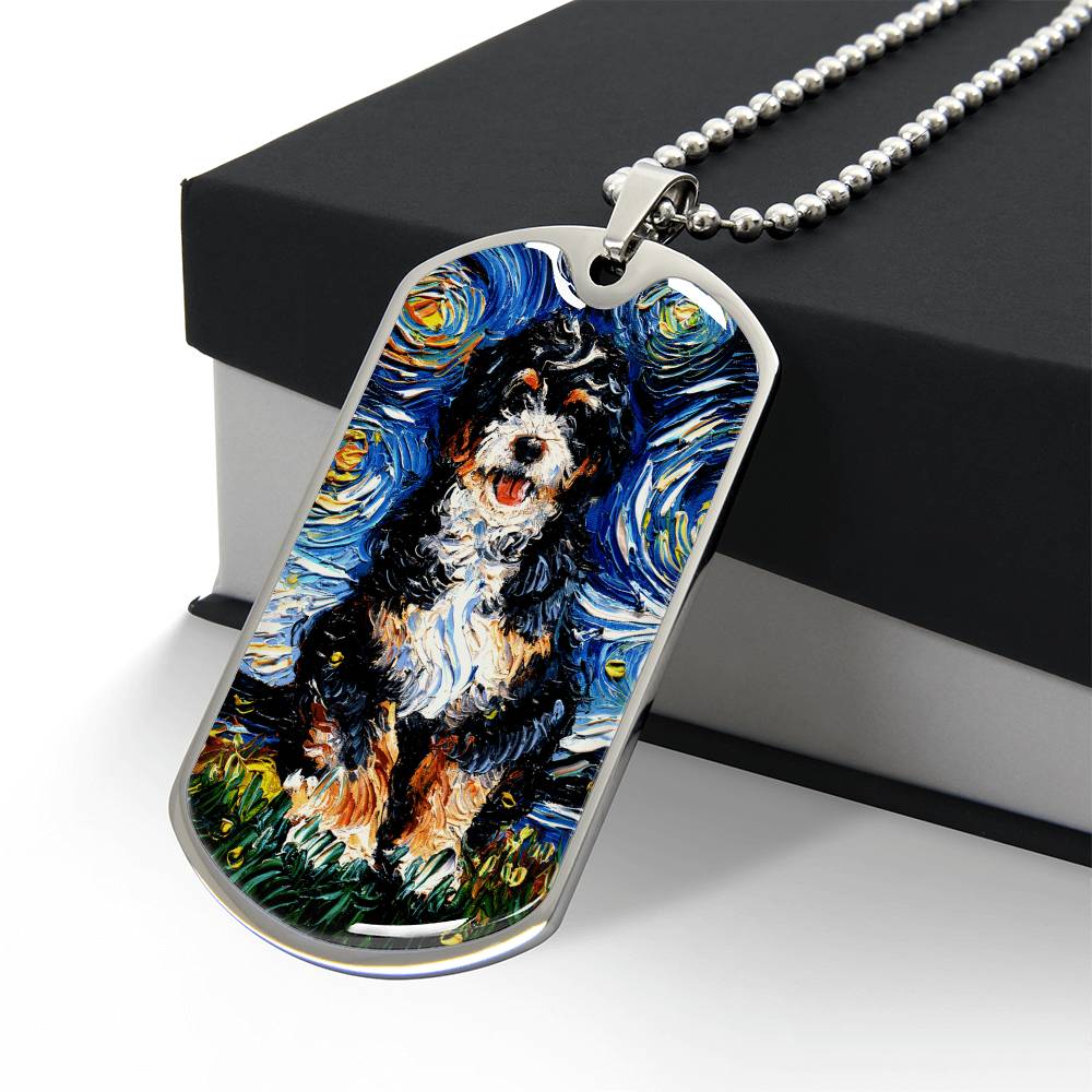 Bernedoodle Starry Night Dog Tag Necklace